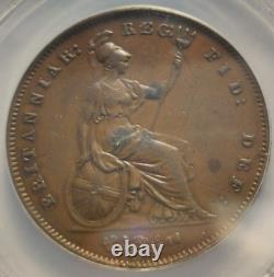1858 Great Britain Penny Queen Victoria AU58 Details-Corroded 3B