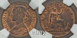 1860 Bronze Coin Great Britain Farthing Queen Victoria Laureate Bust NGC MS63 RB