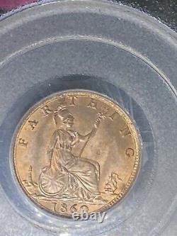 1860 Great Britain? 1/4-d Farthing Coin Ms-64 Rd Red Rare Toothed Border