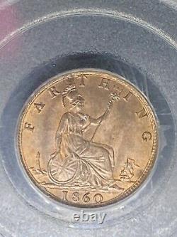 1860 Great Britain? 1/4-d Farthing Coin Ms-64 Rd Red Rare Toothed Border