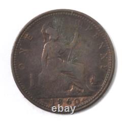 1860 Great Britain Penny Bronze Coin KM# 749.2 Toothed/Beaded Border Freeman 9