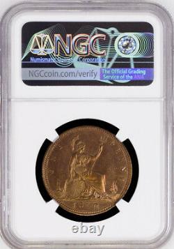 1860 Great Britain Penny KM# 749.2 Beaded border/toothed border NGC MS63 RB