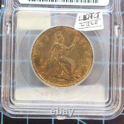 1860 Great Britain Penny MS 65 RB Rare Double Die Obverse