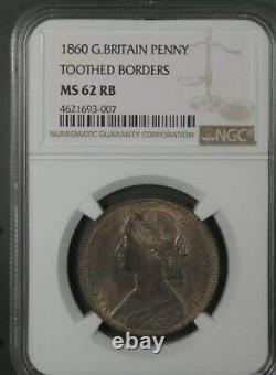1860 Great Britain Penny Toothed Borders Very Rare Triple Error NGC 62 RB