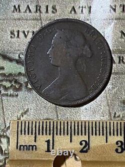 1861 UK Great Britain British Half 1/2 Penny Old Queen Victoria Coin