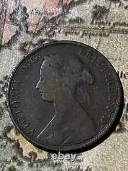 1861 UK Great Britain British Half 1/2 Penny Old Queen Victoria Coin