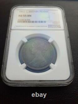 1862 Great Britain Penny NGC AU 55 BN