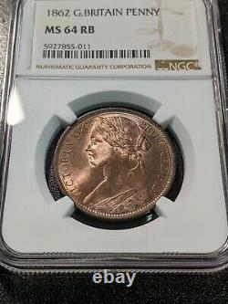 1862 MS64 RB Great Britain Penny NGC UNC KM 749.2 Nice Luster