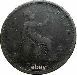 1862 UK Great Britain United Kingdom QUEEN VICTORIA Genuine Penny Coin i79514