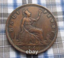 1865/3 Great Britain 1865/3 1/2 Penny Rare Very Nice Condition- Free Shipping