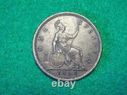 1868 Great Britain One 1 Penny Victoria D. G. Antique Collectible Coin