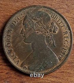 1868 Penny Victoria British Bronze Series Coin Nice