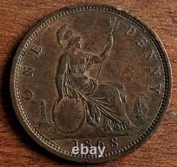 1868 Penny Victoria British Bronze Series Coin Nice