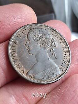 1868 Penny Victoria British Bronze Series Coin Nice