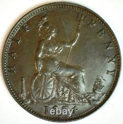 1874 H Great Britain Bronze 1/2 Penny Almost Uncirculated Die Cracks Victoria