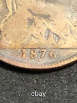 1876 H Great Britain Victoria One Penny VF+ Ridgelines Face Crown Body Letters#