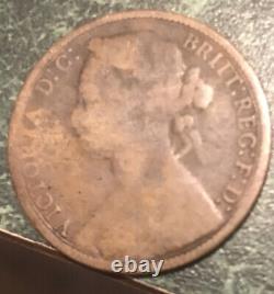 1876 H Great Britain Victoria One Penny Vf+ Ridge Lines Face Crown Body