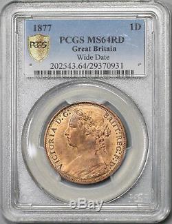 1877 PCGS MS 64 RD Victoria Penny Great Britain RED Coin POP 2/1 (16080101D)