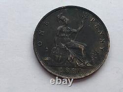 1880 1 One Penny Queen Victoria Bronze 9.45 g? 30.8 mm KM#? 755