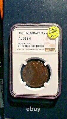 1881 H GREAT BRITAIN ONE CENT NGC AU55 BN 1C Coin PRICED TO SELL NOW