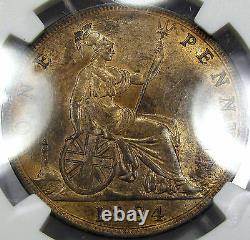 1884 Great Britain Penny Choice NGC MS-63 RB. Super Flashy, Mostly RED! NICE