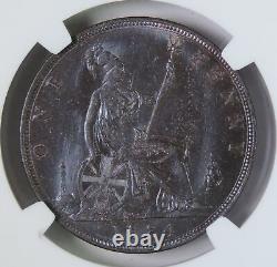 1884 Great Britain Victoria One Penny Coin NGC Graded MS63 Toned Uncirculated