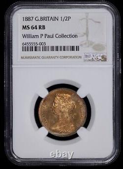 1887 Great Britain Half Penny NGC MS 64 RB 1/2P