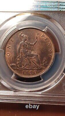 1890 Great Britain 1 Penny PCGS MS64 RB Pop 11/1 Finer RB Great Surfaces 1858