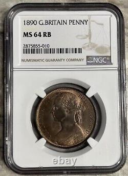 1890 Great Britain Penny NGC MS 64 RB