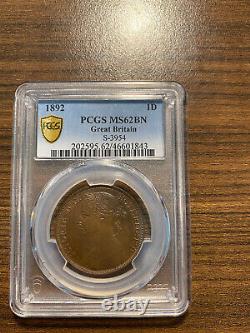1892 Great Britain Victoria One Penny 1D PCGS MS 62 Brown (BN) S-3954