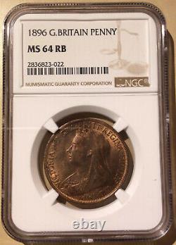 1896 GREAT BRITAIN ONE PENNY NGC MS 64 RB BRONZE 14 in HIGHER GRADES