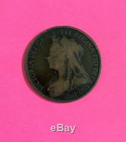 1896 One Penny 1d Veiled head Coin Queen Victoria Great Britain