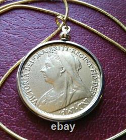 1897 English Victorian Coin Pendant on an 18k Gold Filled 20 Snake Chain