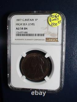 1897 Great Britain One Penny NGC AU58 BN RARE HIGH SEA LEVEL 1P Coin BUY IT NOW