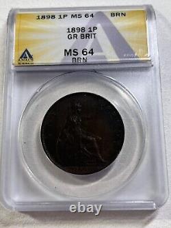 1898 Great Britain 1 Large Penny Graded MS 64 BN by ANACS
