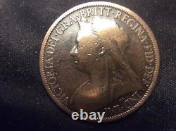 1900 GREAT BRITAIN, ONE PENNY, BRONZE, 94% rarity numista, 30.8 mm large coin