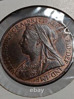1900 Great Britain One Penny Unc Bu Red Brown STUNNING Coin N/204