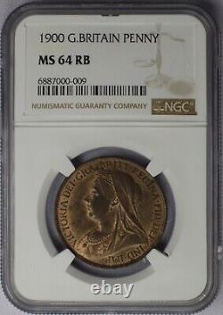 1900 Great Britain Penny NGC MS 64 RB