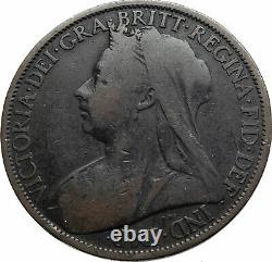 1900 UK Great Britain United Kingdom QUEEN VICTORIA Genuine Penny Coin i80271