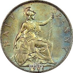 1901 Great Britain 1/2 Half Penny Ngc Ms62bn Bu Color Toned Gem Unc (dr)
