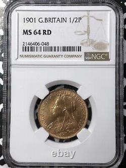 1901 Great Britain 1/2 Penny NGC MS64RD Lot#G6897 Choice UNC