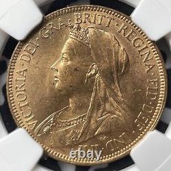 1901 Great Britain 1/2 Penny NGC MS64RD Lot#G6897 Choice UNC