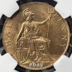 1901 Great Britain 1/2 Penny NGC MS64RD Lot#G6897 Choice UNC