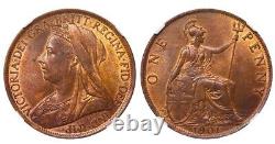 1901 Great Britain Queen Victoria Bronze 1 Penny NGC MS 63 BN