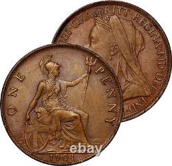 1901 Uk Great Britain Penny Red Brown Unc