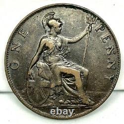 1902 Great Britain- Edward VII One Penny Bronze Coin- Km# 794.1