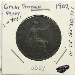 1902 Great Britain- Edward VII One Penny Bronze Coin- Km# 794.1