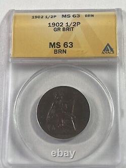 1902 Great Britain Half Penny Graded MS 63 BN by ANACS