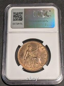 1902 MS64 BN Great Britain Penny UNC NGC KM 794.1 LOW SEA LEVEL Edward VII