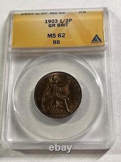 1903 Great Britain Half Penny Graded MS 62 RB by ANACS